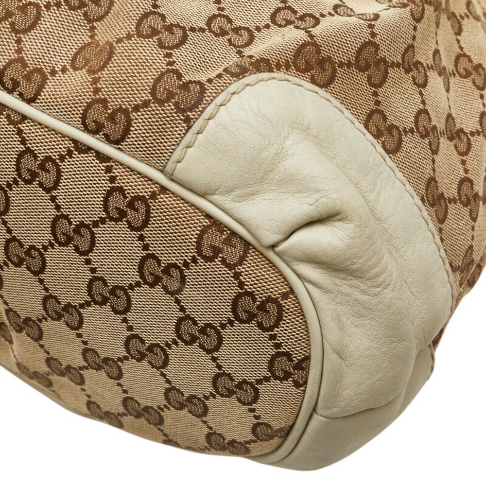 Gucci Beige White Shoulder Handbag Canvas Leather Bag Sukey Tan GG - Picture 5 of 9